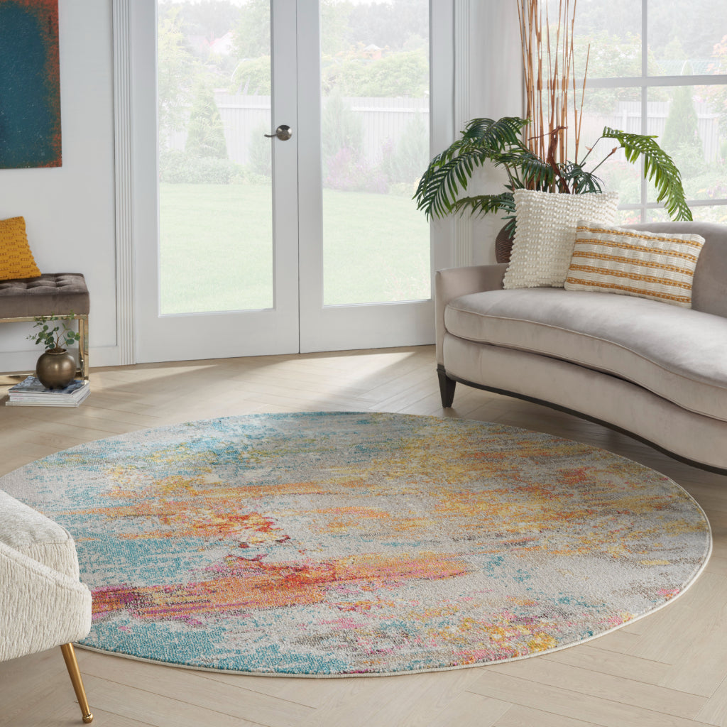 Nourison Home Celestial CES02 Multicolor Round Indoor Area Rug - Power Loomed Modern Abstract Medium Pile Rug