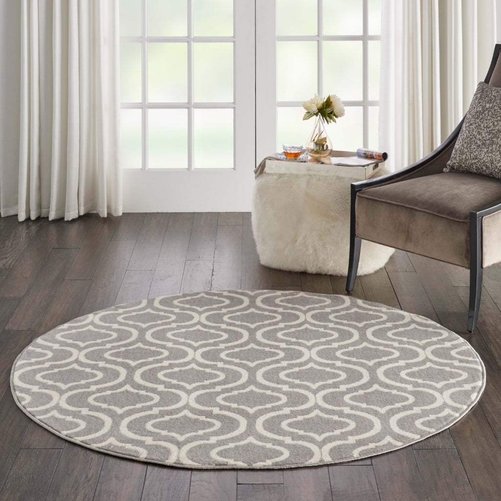 Nourison Home Jubilant JUB19 Gray Round Indoor Area Rug - Refined Contemporary Rug with Lantern Trellis Pattern