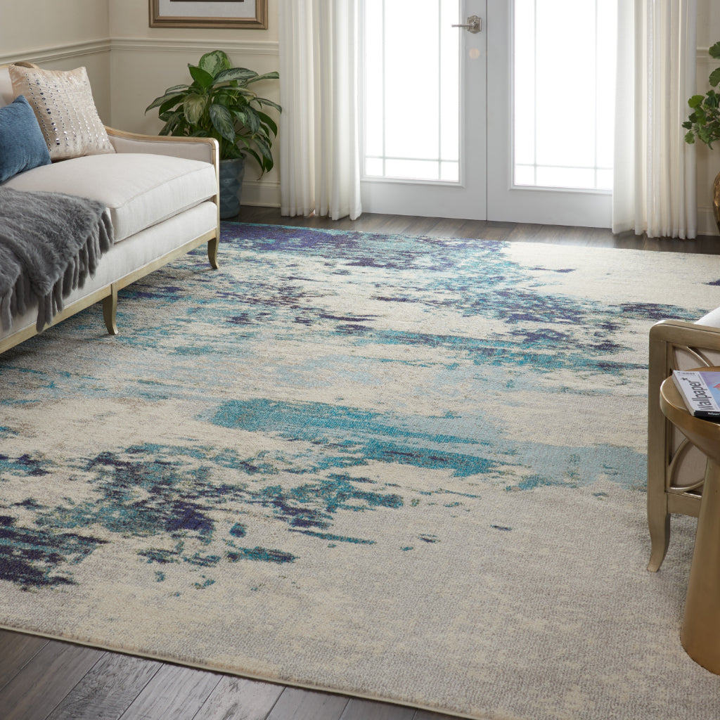 Nourison Home Celestial CES02 Blue Rectangle Indoor Area Rug - Power Loomed Modern Abstract Medium Pile Rug