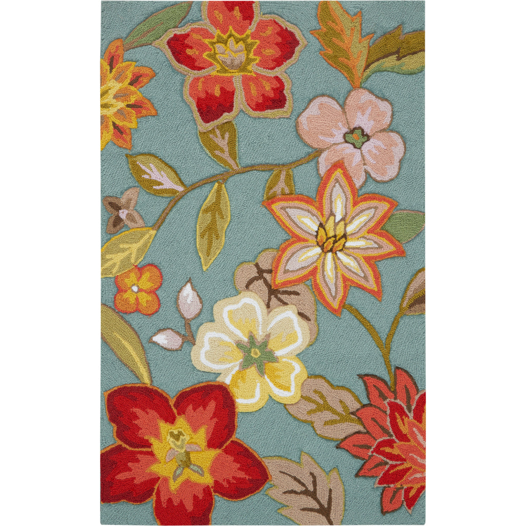 Nourison Home Fantasy FA18 Multicolor Indoor Rectangle Area Rug - Hand Hooked Medium Pile Floral Rug with Blue Background-