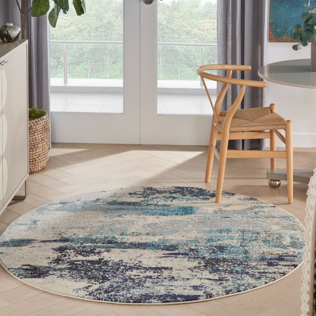 Nourison Home Celestial CES02 Blue Round Indoor Area Rug - Power Loomed Modern Abstract Medium Pile Rug