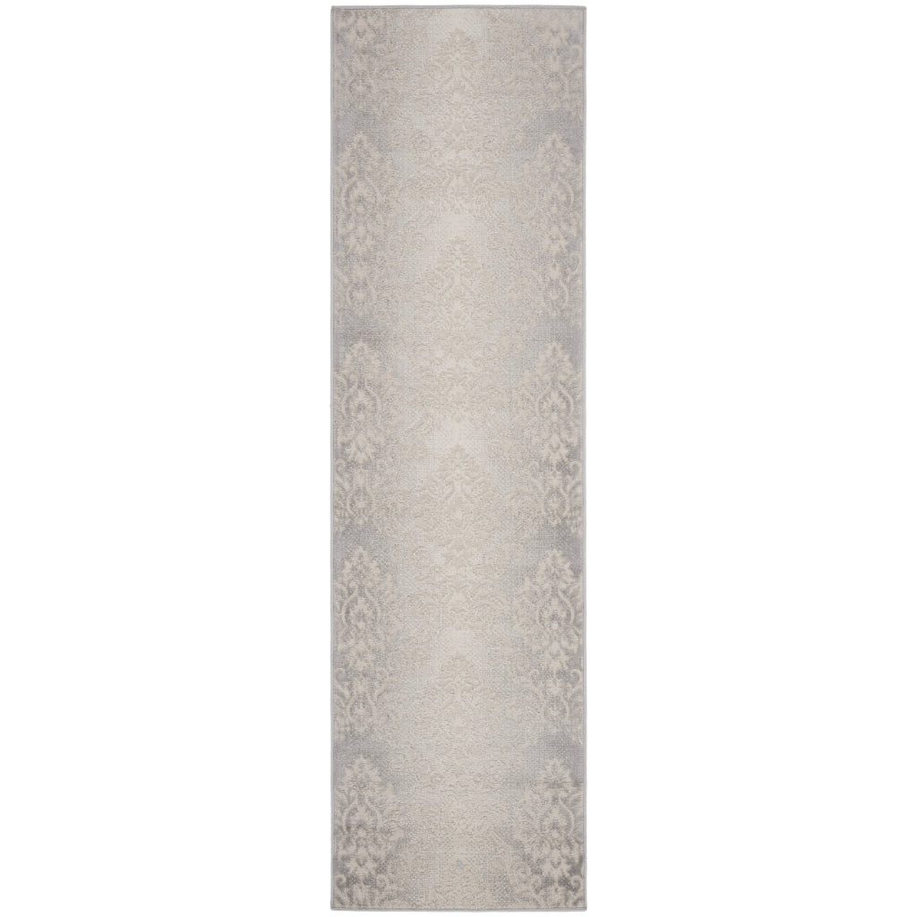 Nourison Home Elation ETN03 Gray Indoor Runner - Power Loomed Low Pile Hallway Runner with White & Gray Floral Design-