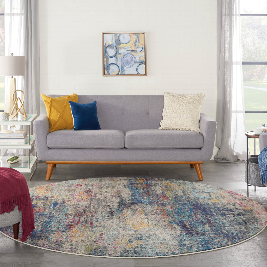 Nourison Home Celestial CES16 Multicolor Round Indoor Area Rug - Power Loomed Modern Abstract Medium Pile Rug-