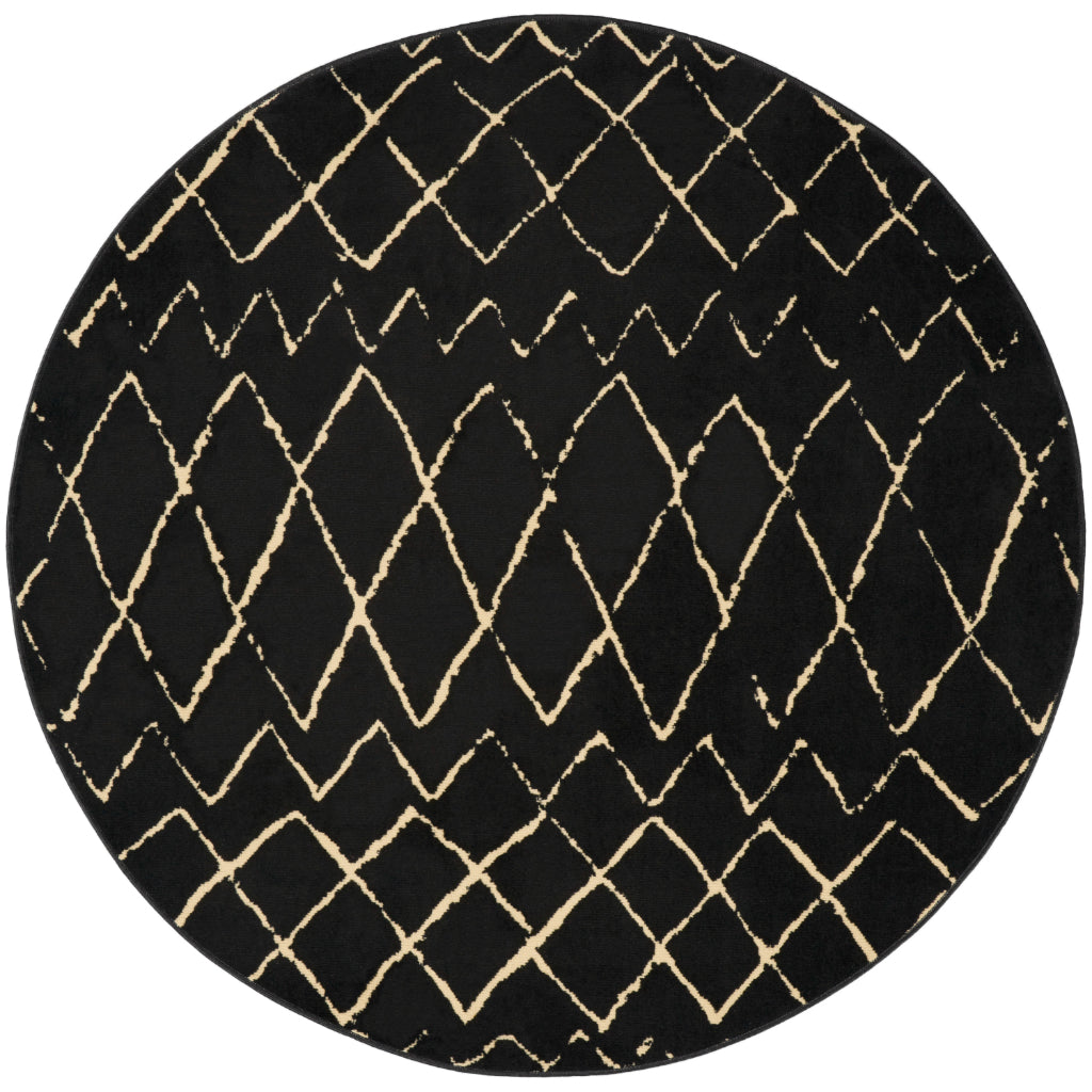 Nourison Home Grafix GRF04 Black Round Indoor Area Rug - Power Loomed Medium Pile Bohemian Rug