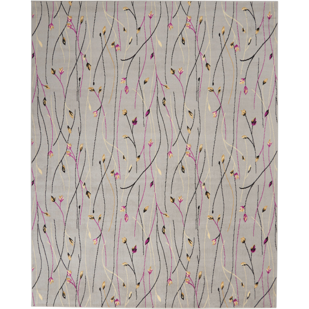 Nourison Home Grafix GRF15 Gray Indoor Rectangle Area Rug - Power Loomed Medium Pile Rug with Floral Design-