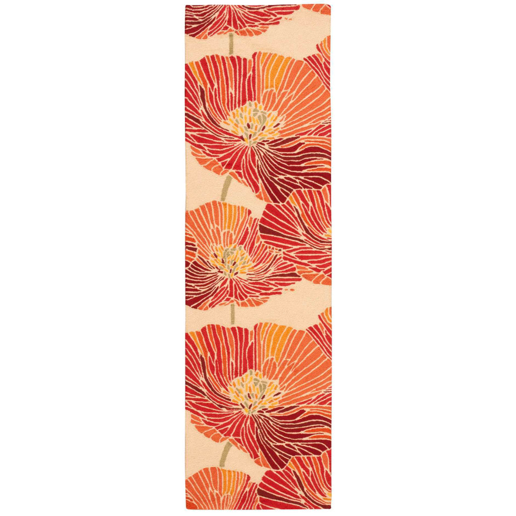 Nourison Home Fantasy FA24 Multicolor Indoor Runner - Hand Hooked Medium Pile Floral Runner with Orange Background