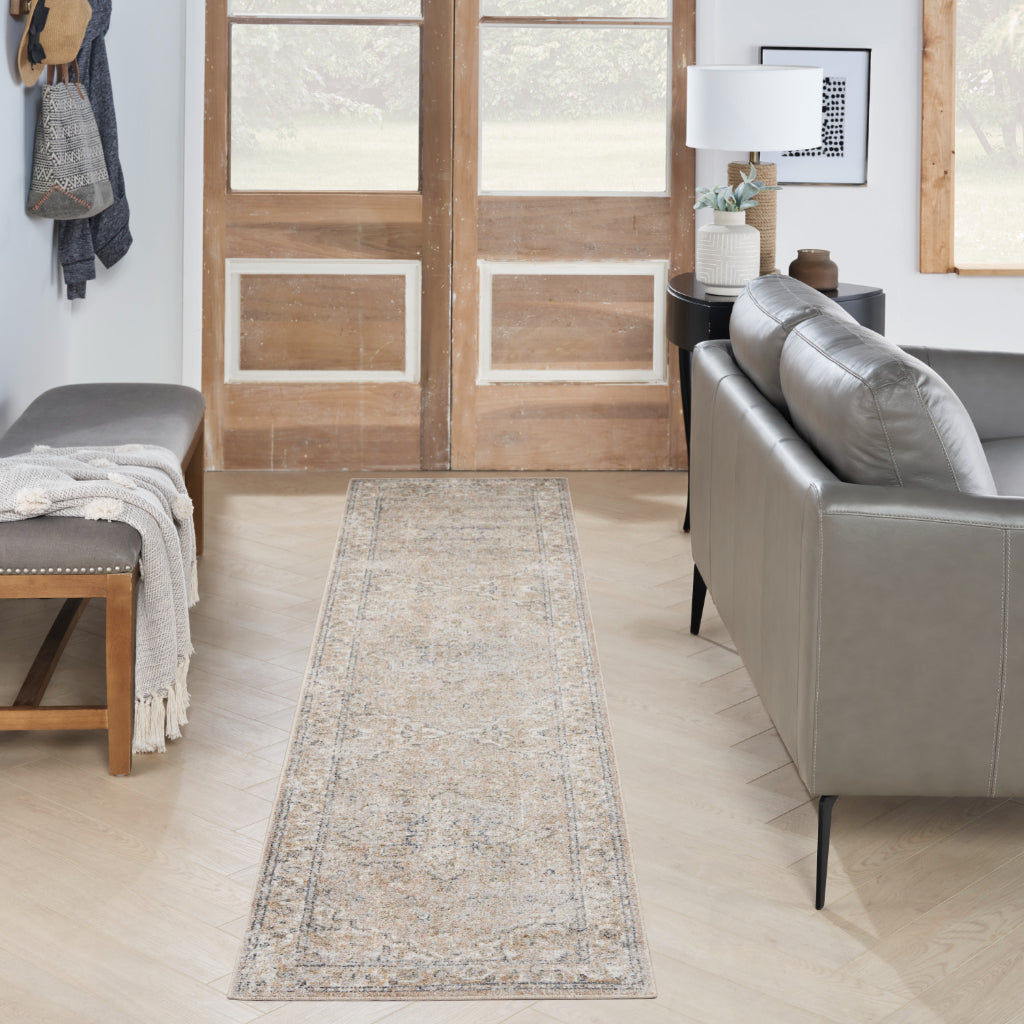 Nourison Home Astra ASW12 Multicolor Machine Washable Indoor Runner - Power Loomed Persian Runner with Faded Beige Floral Design-