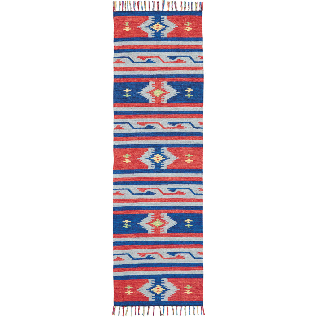 Nourison Home Baja BAJ03 Handmade Multicolor Runner - Reversible Indoor Runner with Blue & Red Stripes-