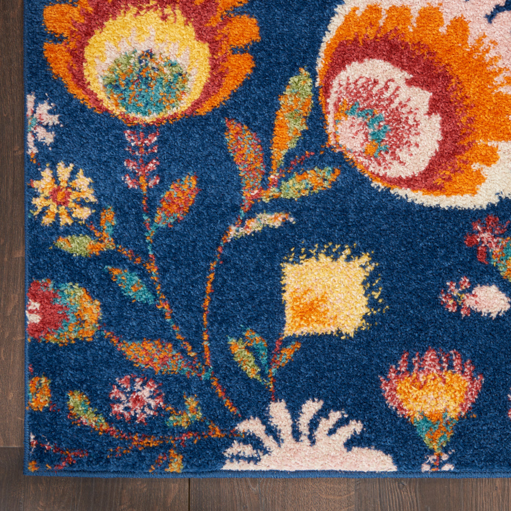 Nourison Home Allur ALR08 Multicolor Runner - Power Loomed Indoor Low Pile Floral Design Runner with Blue Background