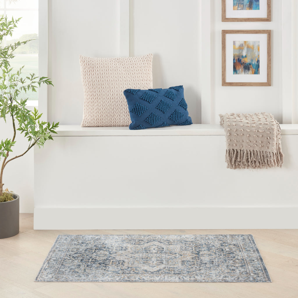 Nourison Home Astra ASW12 Rectangle Multicolor Machine Washable Rug - Power Loomed Persian Rug with Faded Gray-Blue Floral Design-