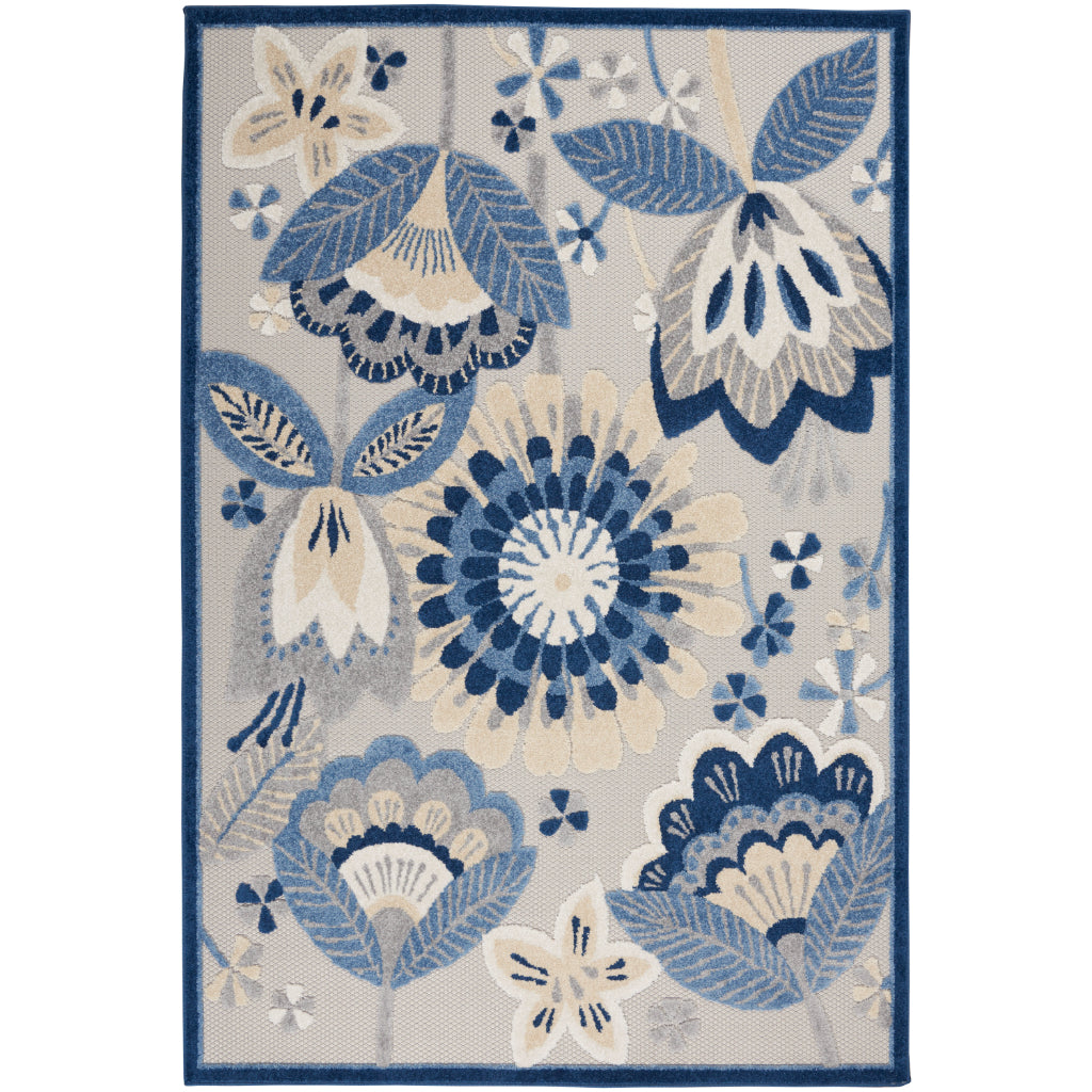 Nourison Home Aloha ALH25 Blue / Grey Rectangle Area Rug - Premium Stain-Resistant Machine Made Rug Made of 100% Polypropylene-