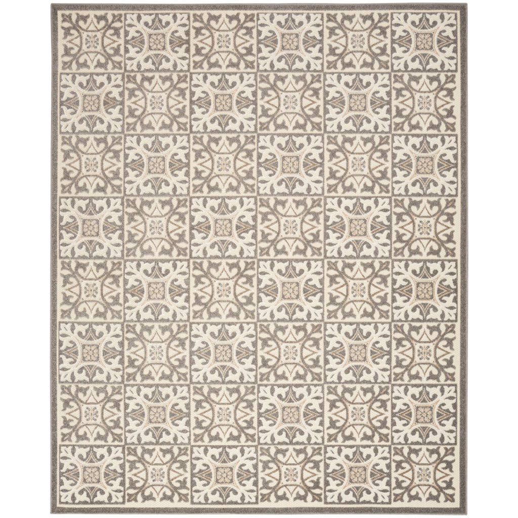 Nourison Home Aloha ALH34 Machine Made Multicolor Rectangle Area Rug - Stain Resistant Low Pile Rug with Gray Ornate Geometric Pattern-
