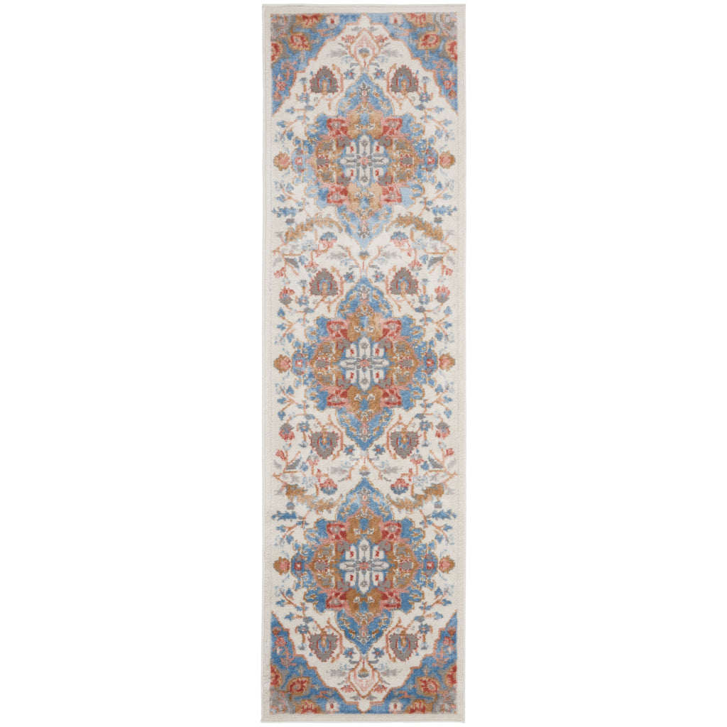 Nourison Home Elation ETN09 Multicolor Indoor Runner - Low Pile Runner with Blue & Ivory Hues Floral Design-