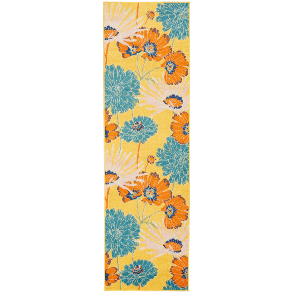 Nourison Home Allur ALR06 Multicolor Runner - Power Loomed Indoor Low Pile Floral Runner with Yellow Background-