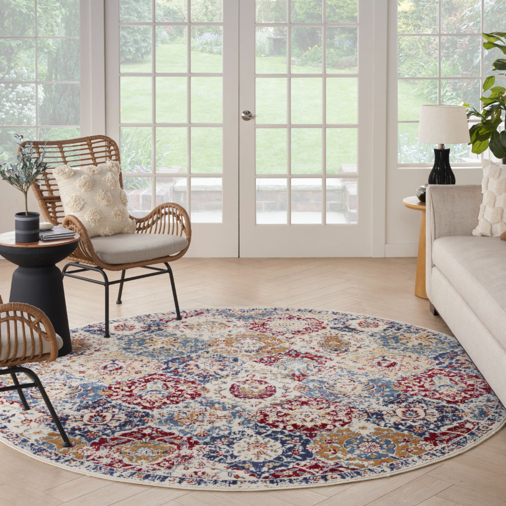 Nourison Home Grafix GRF31 Multicolor Indoor Round Area Rug - Distressed Vintage Finish Medium Pile Rug-