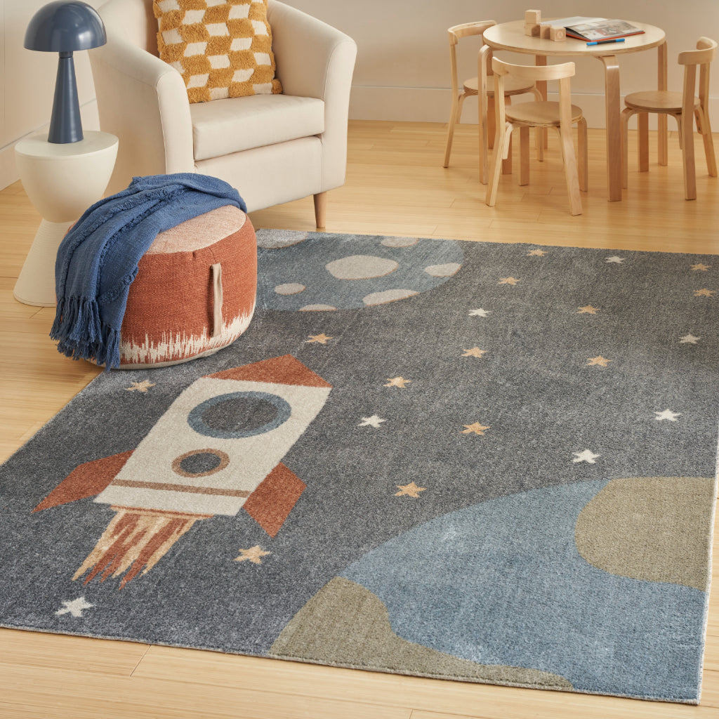 Nourison Home Astra ASW06 Rectangle Blue Machine Washable Rug - Indoor Kids Room Rug