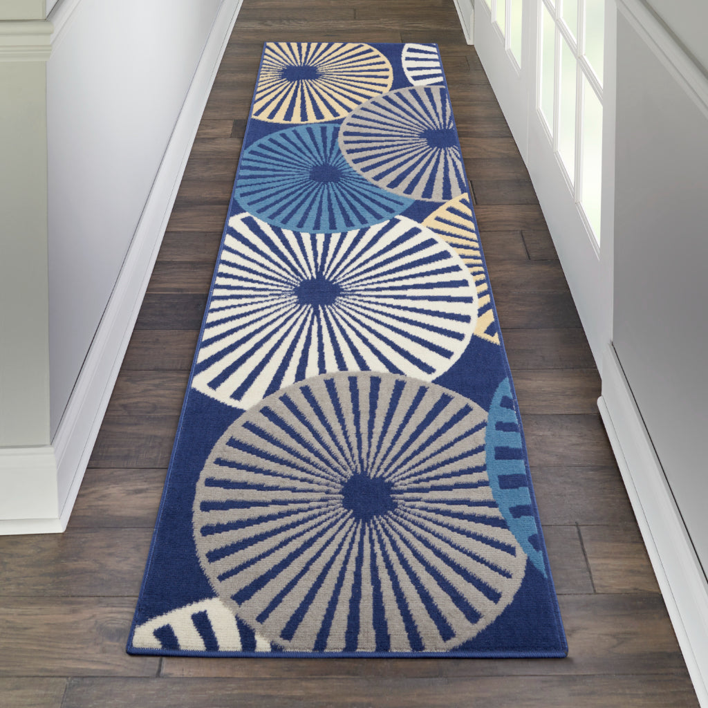 Nourison Home Grafix GRF20 Navy Indoor Runner - Power Loomed Medium Pile Living Room Runner-