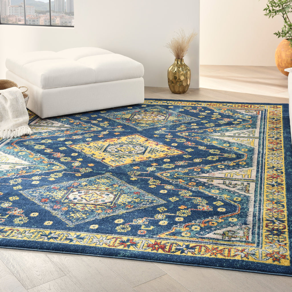 Nourison Home Allur ALR02 Power Loomed Multicolor Rectangle Area Rug - Indoor Rug with Blue Tribal Pattern