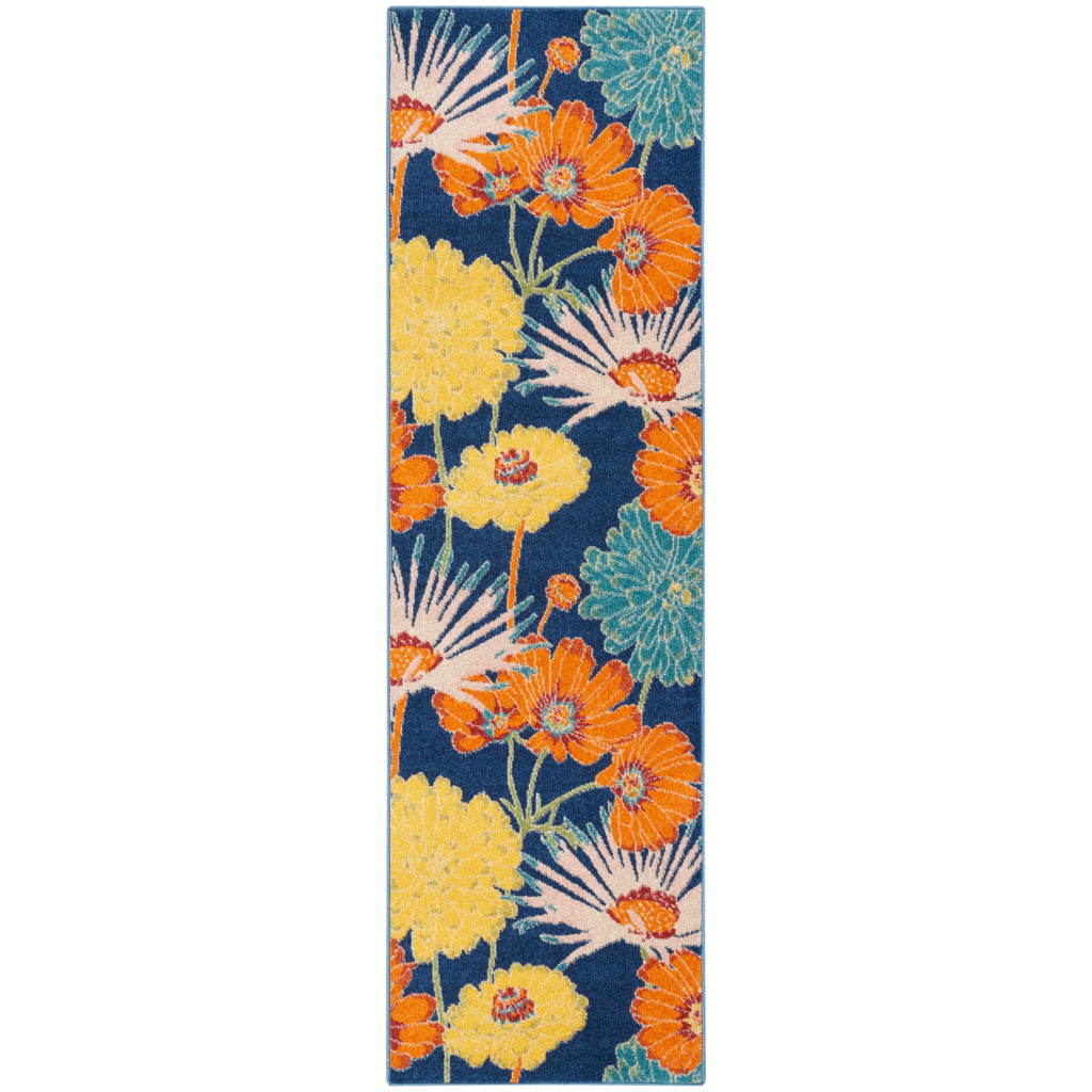 Nourison Home Allur ALR06 Multicolor Runner - Power Loomed Indoor Low Pile Floral Runner with Dark Blue Background-