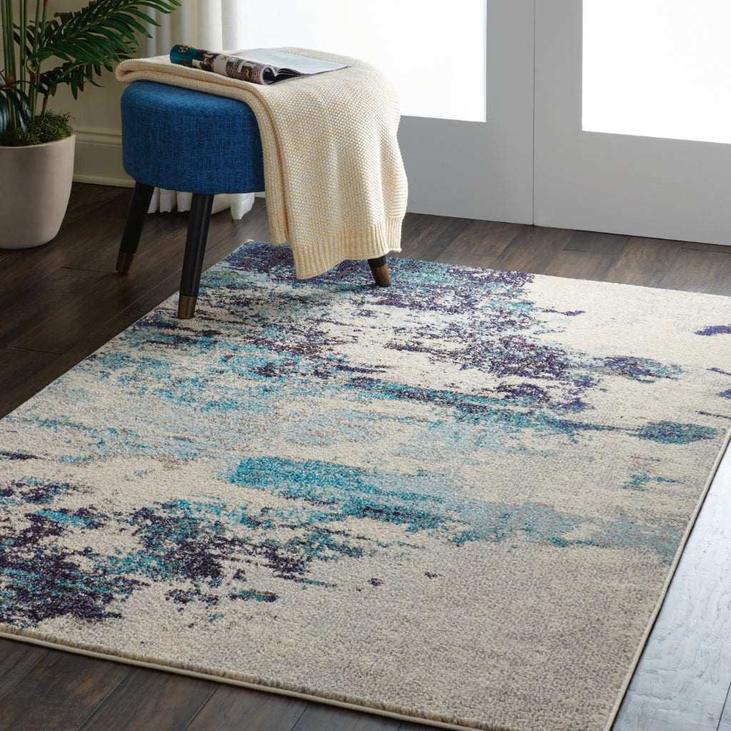 Nourison Home Celestial CES02 Blue Rectangle Indoor Area Rug - Power Loomed Modern Abstract Medium Pile Rug