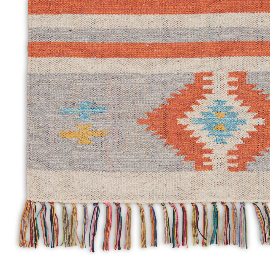 Nourison Home Baja BAJ03 Handmade Multicolor Runner - Reversible Indoor Runner with Gray &amp; Orange Stripes