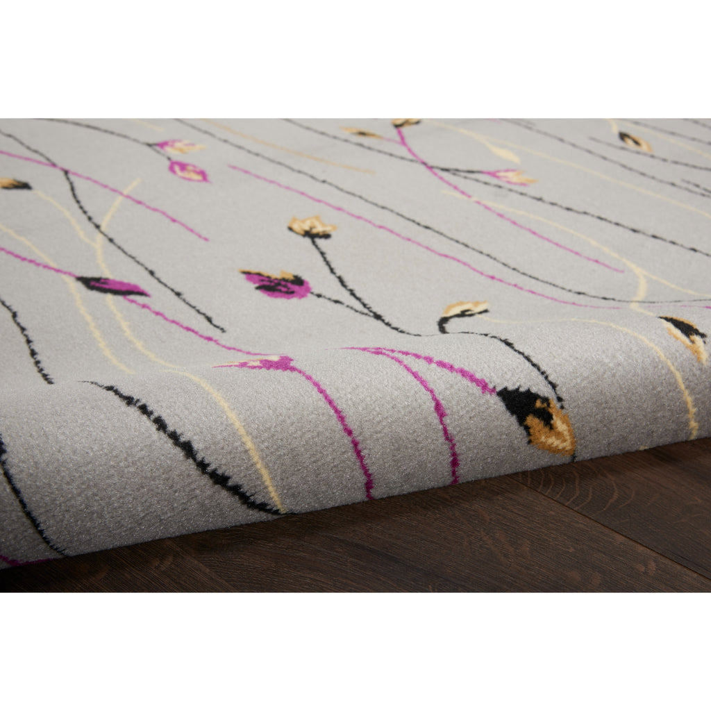 Nourison Home Grafix GRF15 Gray Indoor Runner - Power Loomed Medium Pile Runner with Floral Design