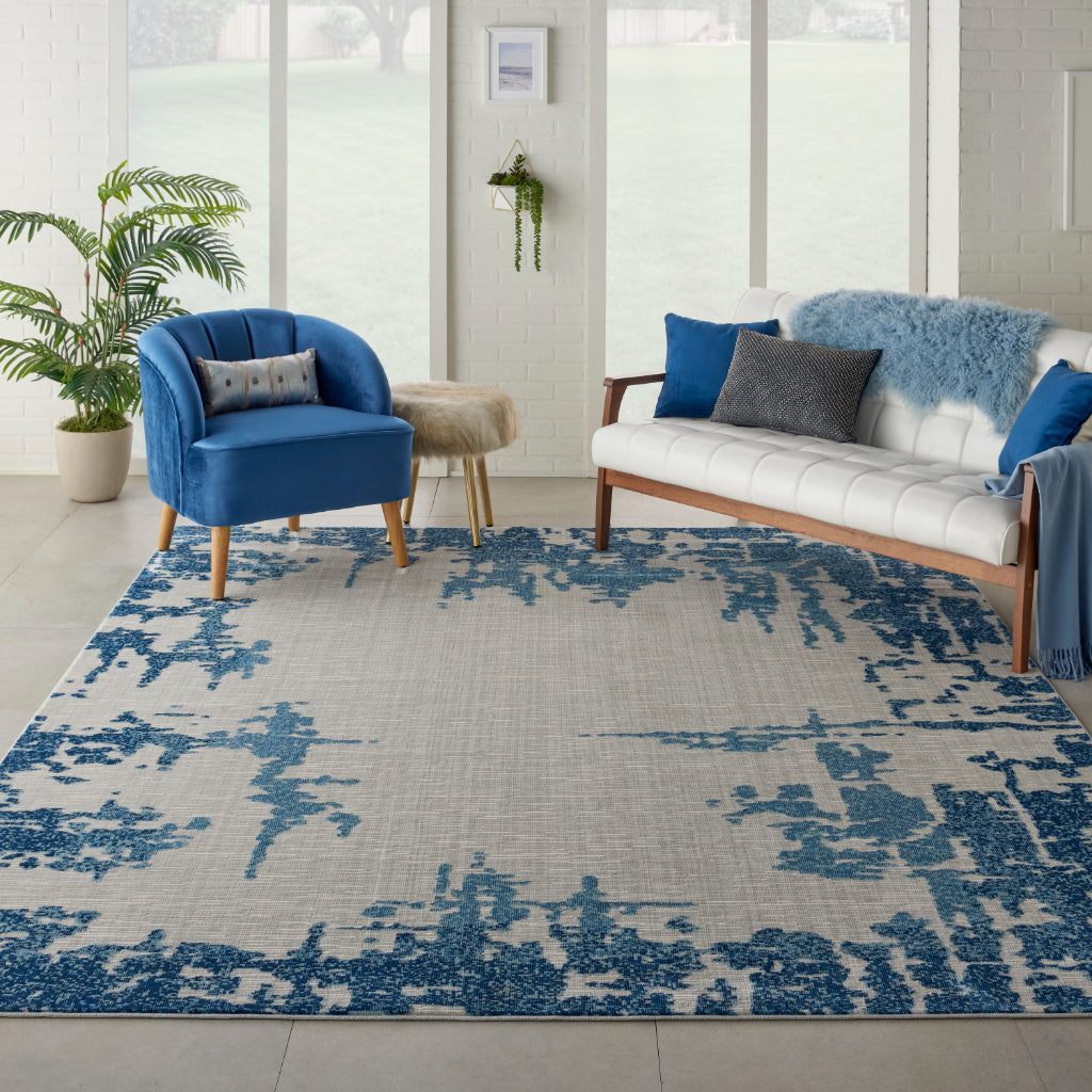 Nourison Home Imprints IMT03 Blue Rectangle Indoor Area Rug - Modern Style Medium Pile Abstract Rug