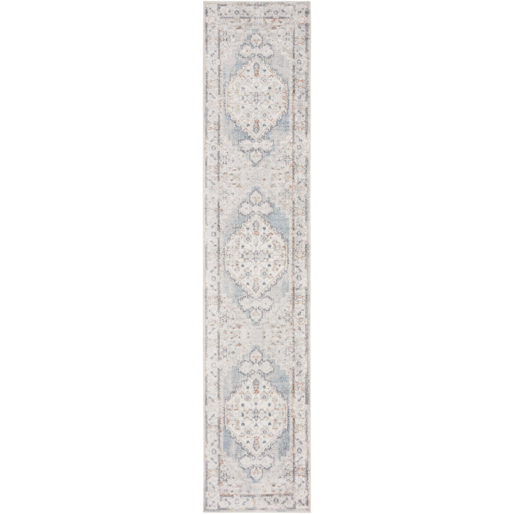 Nourison Home Astra ASW11 Multicolor Machine Washable Indoor Runner - Power Loomed Persian Runner with Faded Light Blue Medallion Pattern-