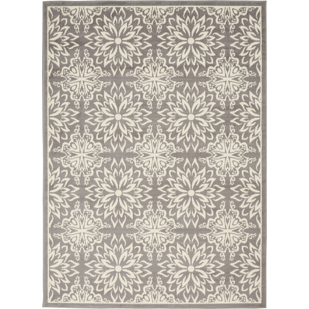 Nourison Home Jubilant JUB06 Gray Rectangle Indoor Area Rug - Elegant Medium Pile Farmhouse Style Rug with Floral Design