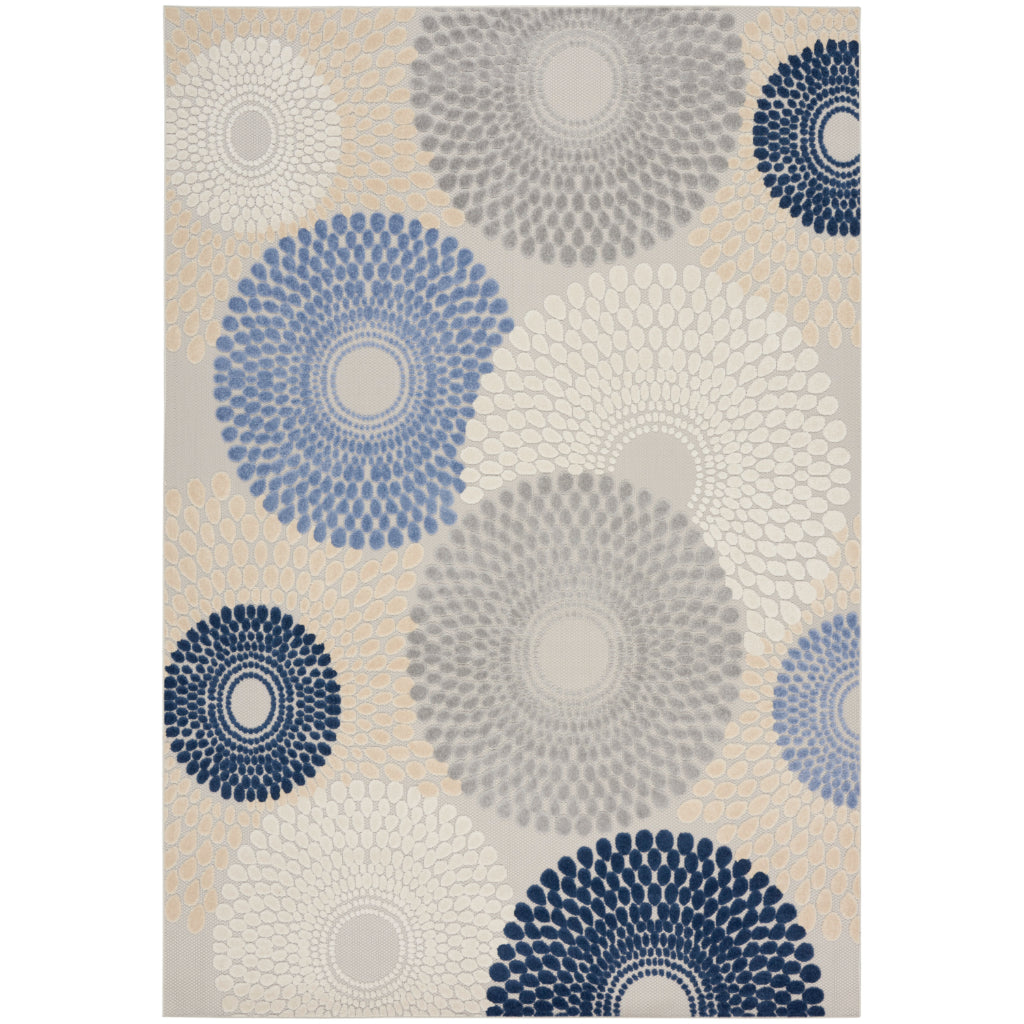 Nourison Home Aloha ALH29 Machine Made Multicolor Rectangle Area Rug - Stain Resistant Indoor/Outdoor Rug with Blue & Gray Circle Pattern-