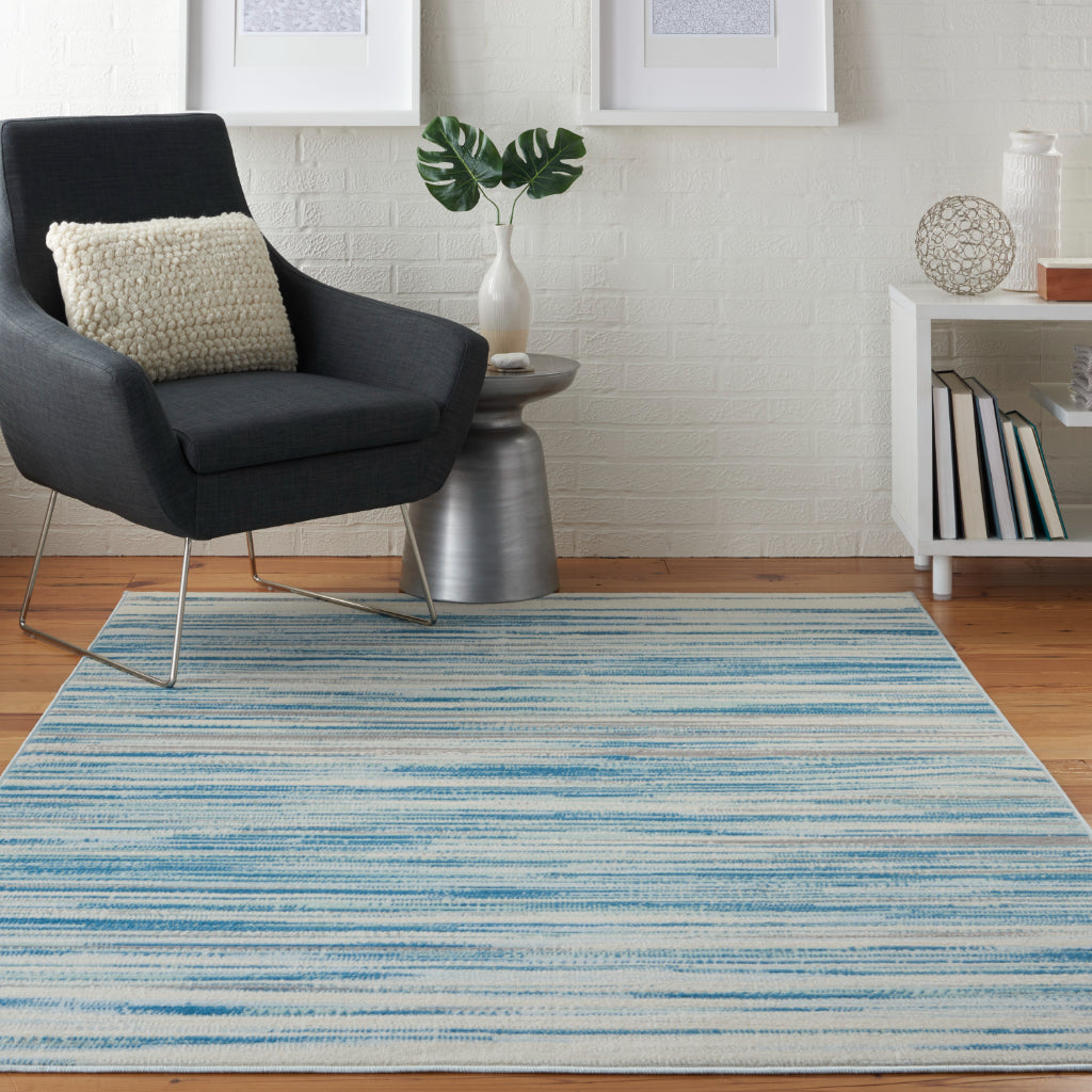 Nourison Home Jubilant JUB04 Two-Color Rectangle Indoor Area Rug - Modern Style Medium Pile Rug with Blue-Gray Striped Pattern