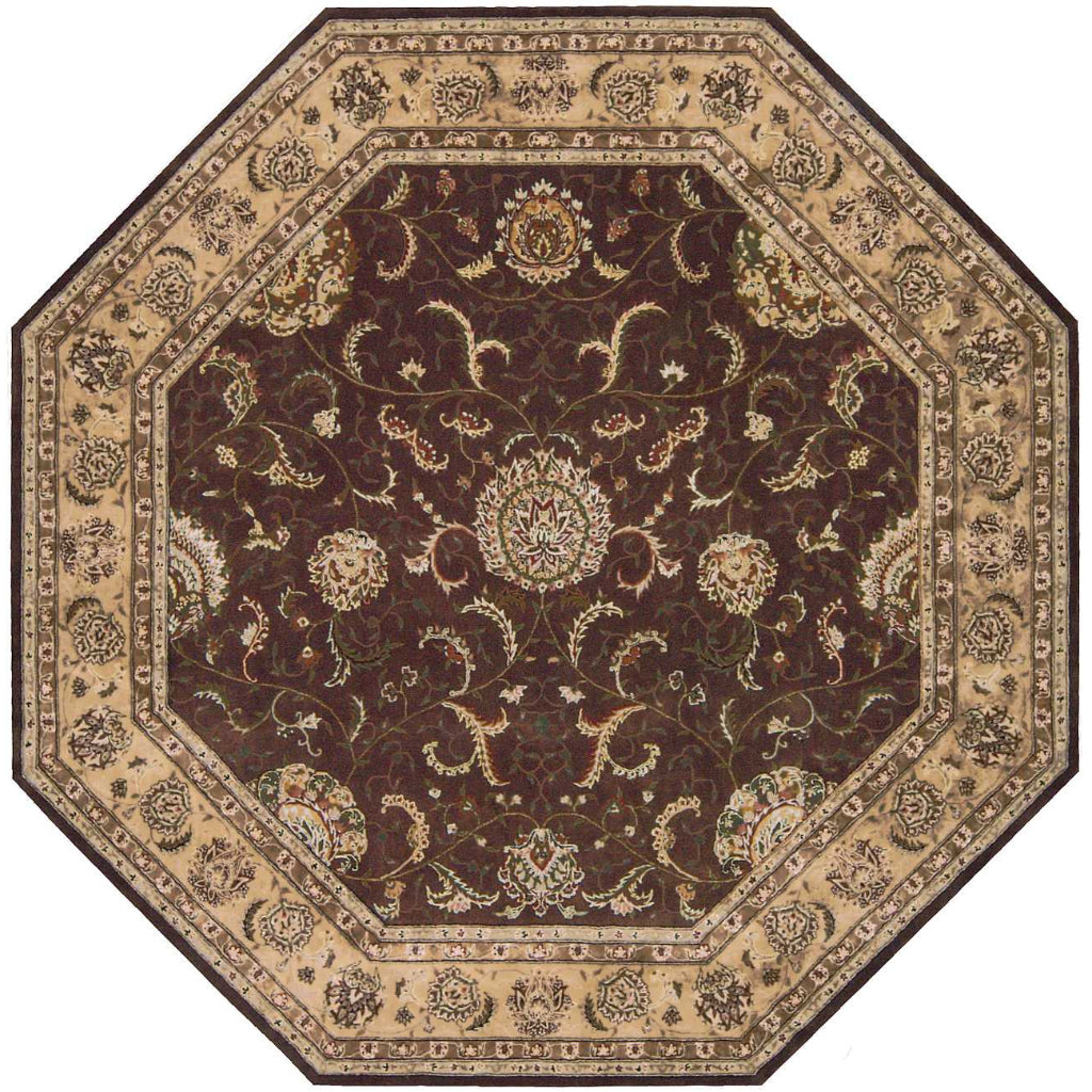 Nourison Home Nourison 2000 Multicolor 2206 Indoor Octagon Area Rug - Premium Wool &amp; Silk Floral Rug with Dark Brown Background