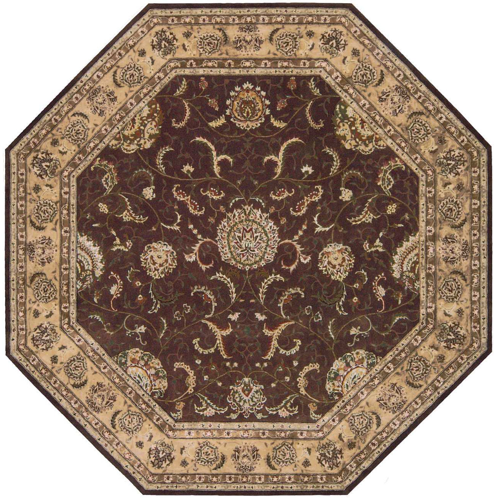 Nourison Home Nourison 2000 Multicolor 2206 Indoor Octagon Area Rug - Premium Wool & Silk Floral Rug with Dark Brown Background-