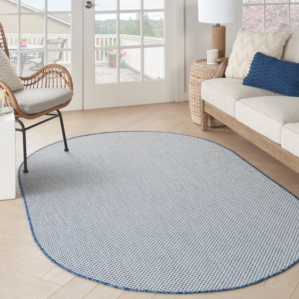 Nourison Home Courtyard COU01 Blue Indoor / Outdoor Oval Rug - Modern Style Power Loomed Low Pile Rug