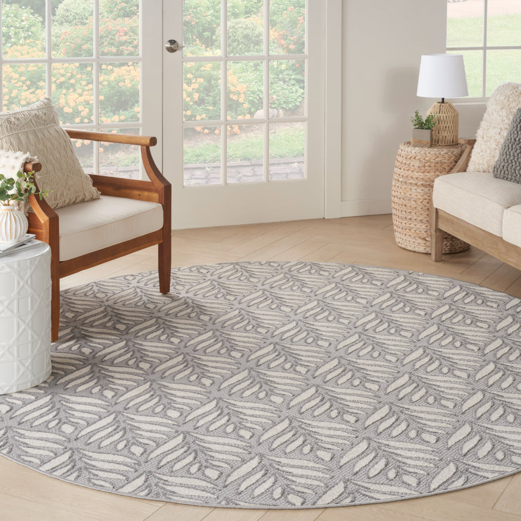 Nourison Home Aloha ALH35 Machine Made Light Gray Round Area Rug - Stain Resistant Indoor/Outdoor Rug