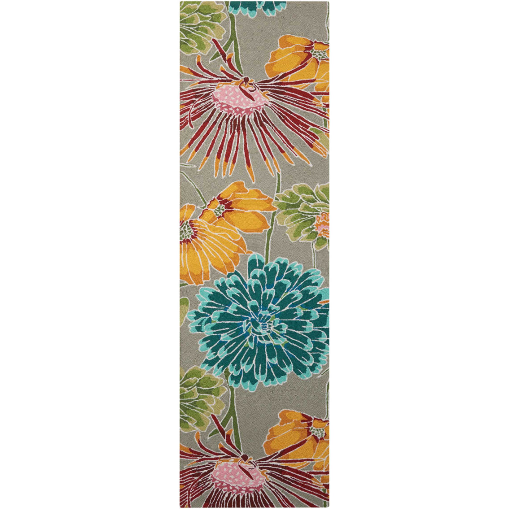 Nourison Home Fantasy FA26 Multicolor Indoor Runner - Hand Hooked Medium Pile Floral Runner with Gray Background