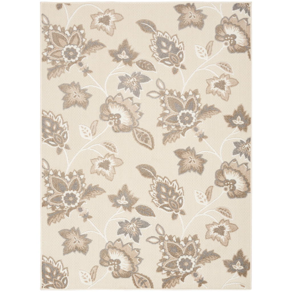 Nourison Home Aloha ALH31 Machine Made Multicolor Rectangle Area Rug - Stain Resistant Indoor &amp; Outdoor Low Pile Rug with Beige Floral Design