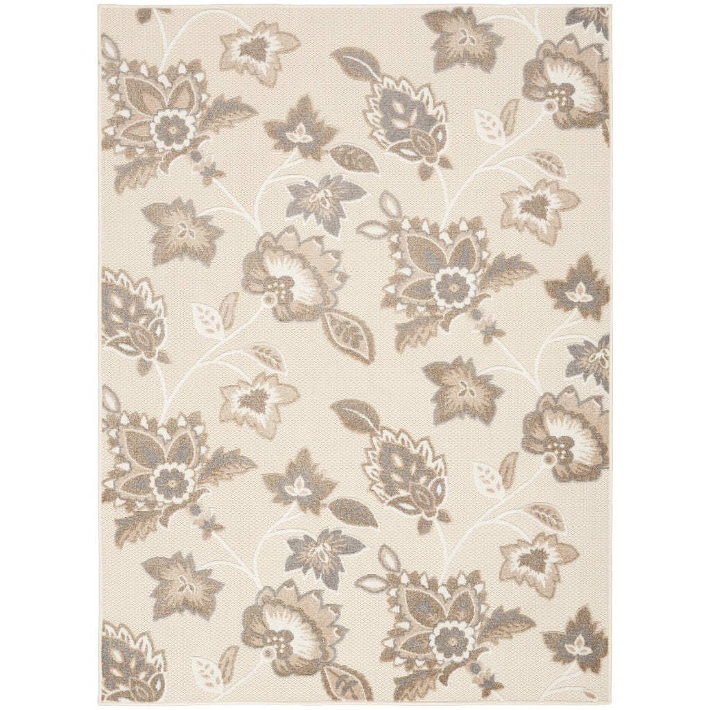 Nourison Home Aloha ALH31 Machine Made Multicolor Rectangle Area Rug - Stain Resistant Indoor & Outdoor Low Pile Rug with Beige Floral Design-