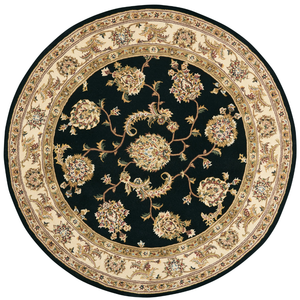 Nourison Home Nourison 2000 Multicolor 2022 Indoor Round Area Rug - Elegant Wool &amp; Silk Floral Rug with Black Background