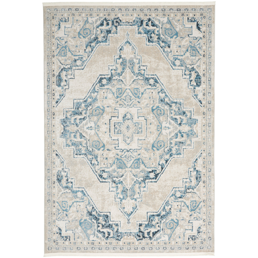 Nourison Home Geneva GNV01 Multicolor Power Loomed Rectangle Area Rug - Vintage Style Indoor Rug with Light blue &amp; Gray Palette