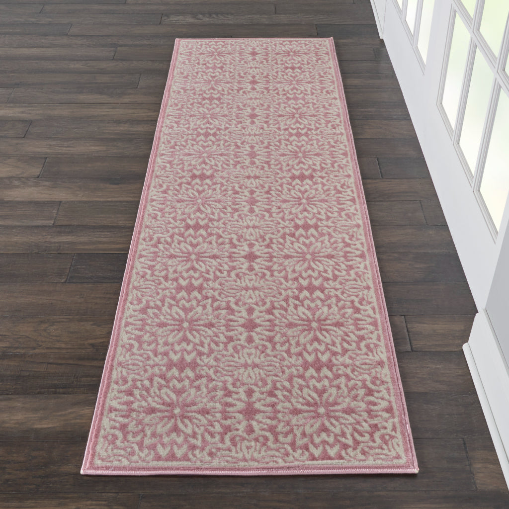 Nourison Home Jubilant JUB06 Pink Indoor Runner - Elegant Medium Pile Farmhouse Style Runner with Floral Design-
