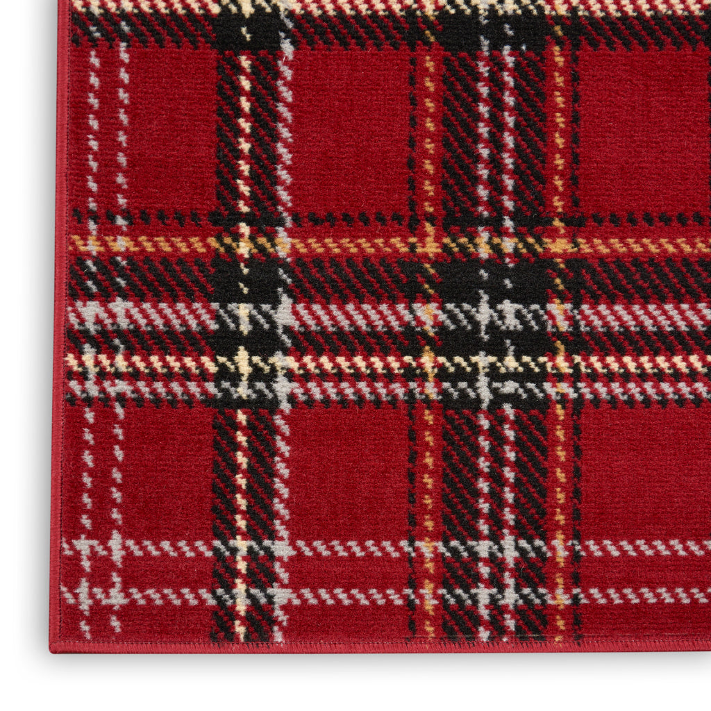 Nourison Home Grafix GRF03 Red Indoor Rectangle Area Rug - Power Loomed Medium Pile Plaid Rug