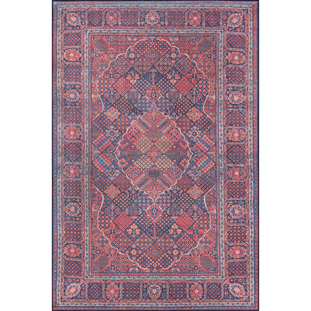 Momeni Afshar AFS-10 Navy Machine Woven Persian Style Area Rug &amp; Runner - Elegant &amp; Long Lasting Rug Made of 100% Polyester Chenille with Navy Blue &amp; Red Traditional Design