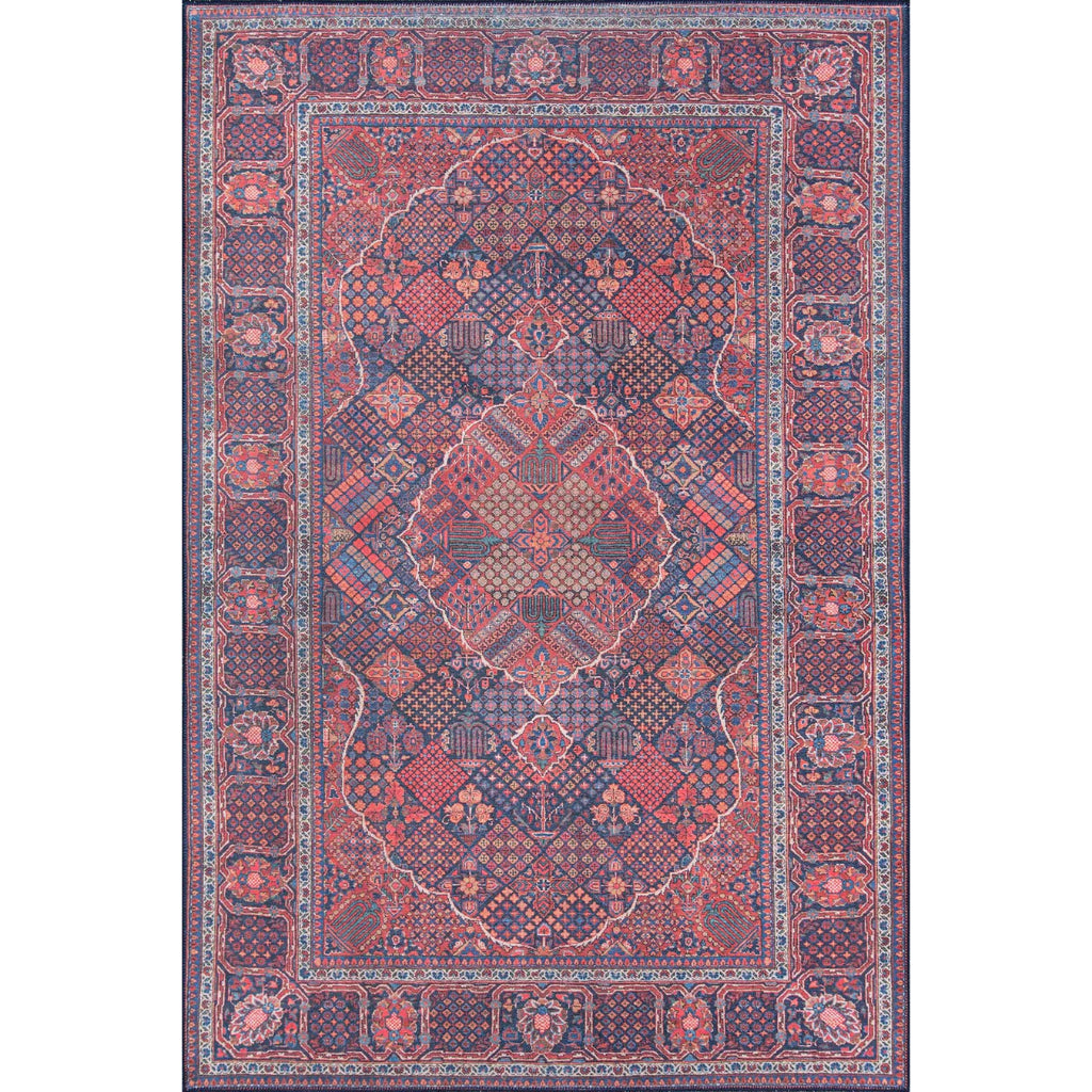 Momeni Afshar AFS-10 Navy Machine Woven Persian Style Area Rug & Runner - Elegant & Long Lasting Rug Made of 100% Polyester Chenille with Navy Blue & Red Traditional Design-