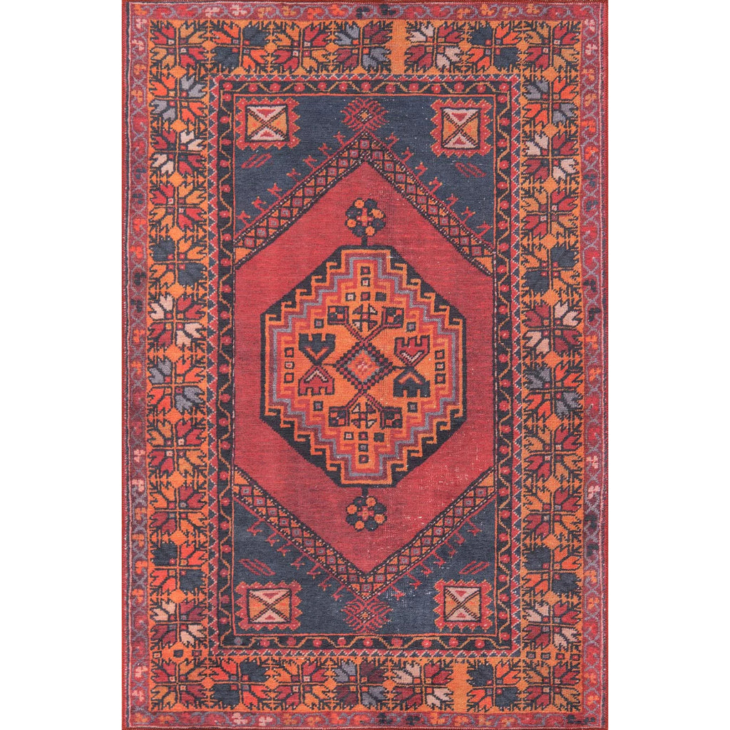 Momeni Afshar AFS-16 Red Machine Woven Persian Style Area Rug & Runner - Comfortable & Elegant Rug Made of 100% Polyester Chenille with Red & Dark Blue Traditional Design-