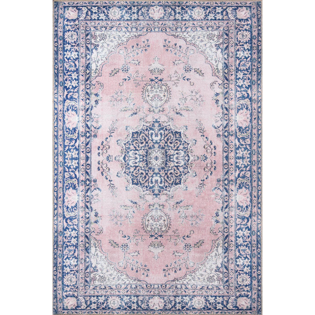 Momeni Afshar AFS-30 Pink Machine Woven Persian Style Area Rug & Runner - Soft & Comfortable Rug Made of 100% Polyester Chenille with Dark Blue & Pink Traditional Floral Design-