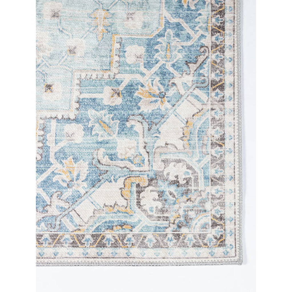 Momeni Afshar AFS-32 Light Blue Machine Woven Persian Style Area Rug & Runner - Soft & Comfortable Rug Made of 100% Polyester Chenille with Light Blue Traditional Medallion Design-