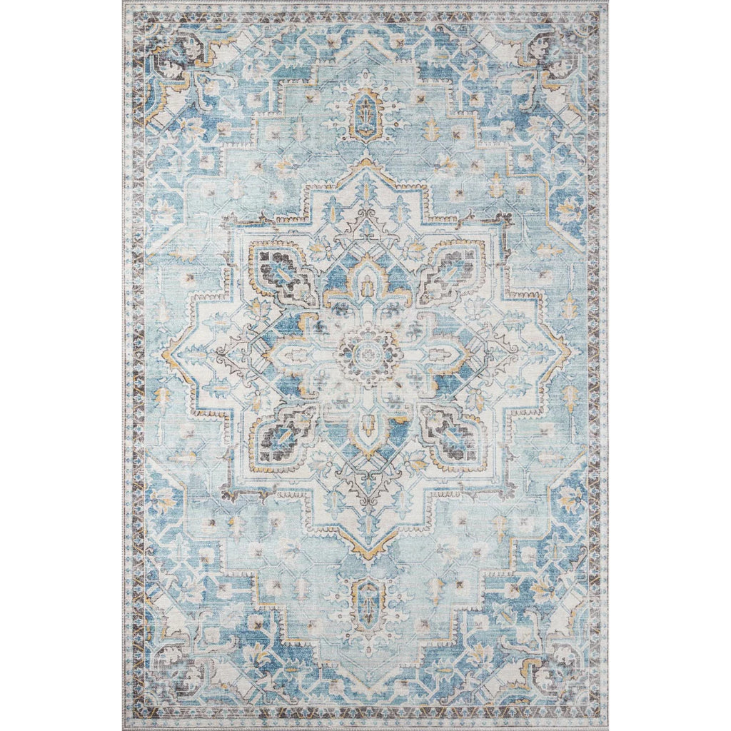 Momeni Afshar AFS-32 Light Blue Machine Woven Persian Style Area Rug & Runner - Soft & Comfortable Rug Made of 100% Polyester Chenille with Light Blue Traditional Medallion Design-