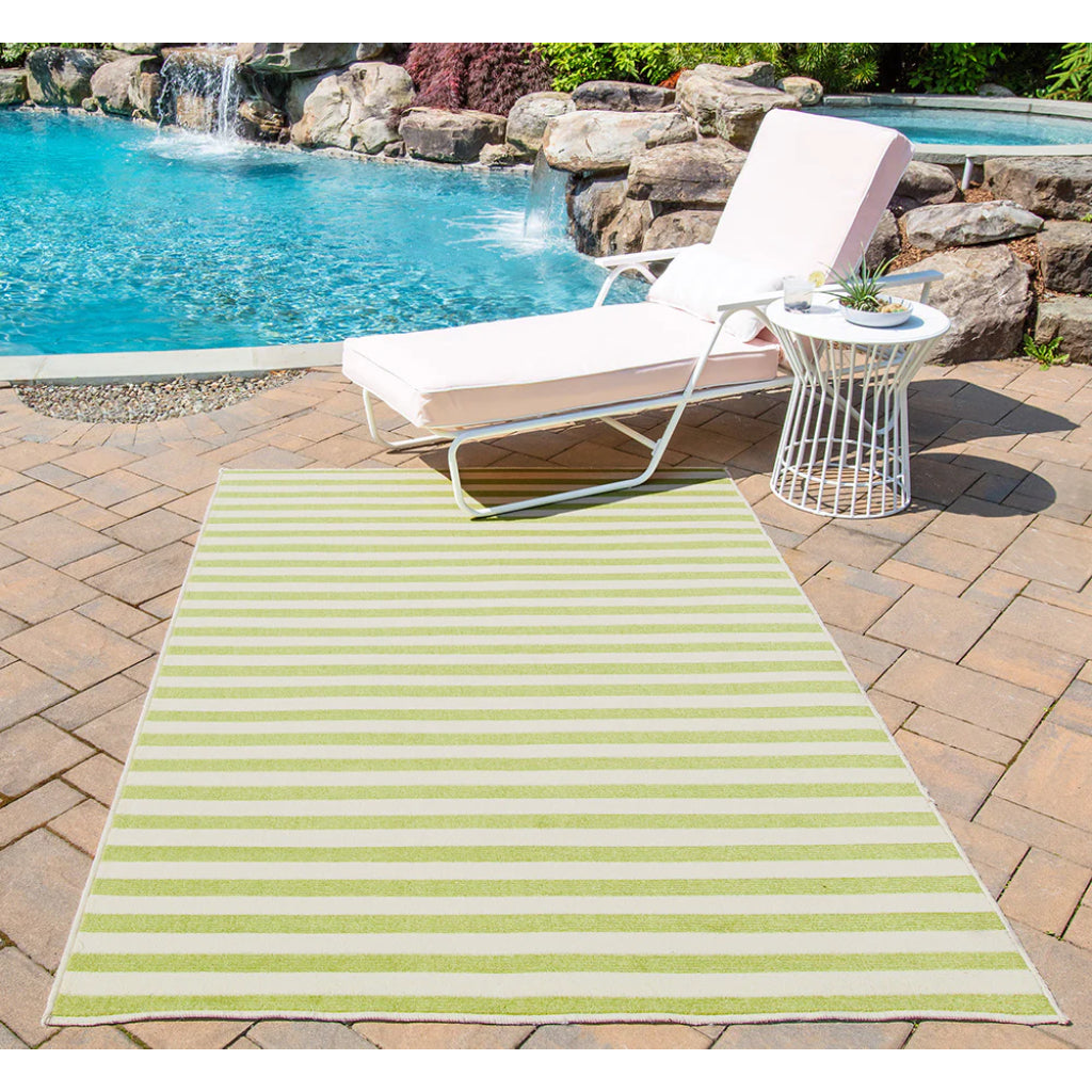 Momeni Baja BAJ-1 Green Indoor / Outdoor Area Rug - Sun and Fade Resistant All-Weather Rug with Low Pile and Striped Design-
