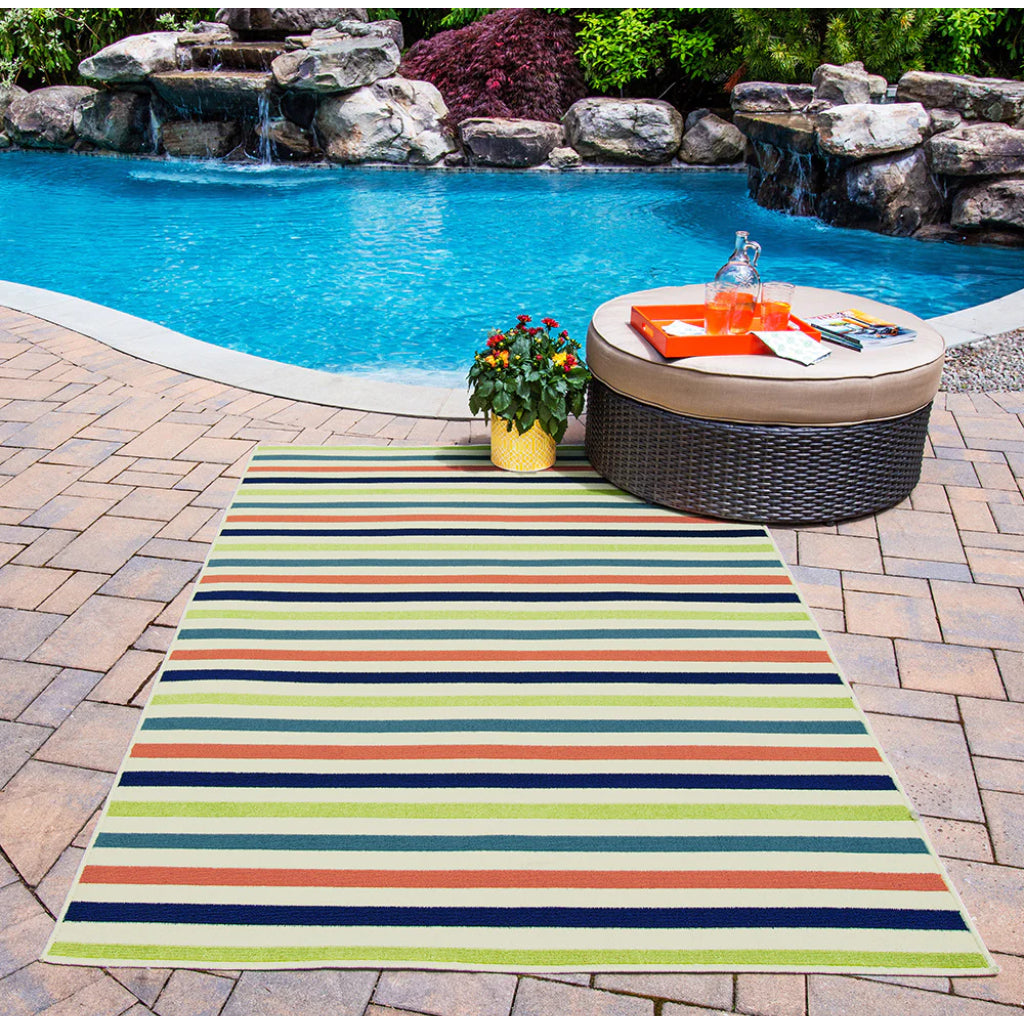 Momeni Baja BAJ-1 Multi Indoor / Outdoor Rug & Runner - Sun and Fade Resistant All-Weather Rug with Low Pile and Striped Design-